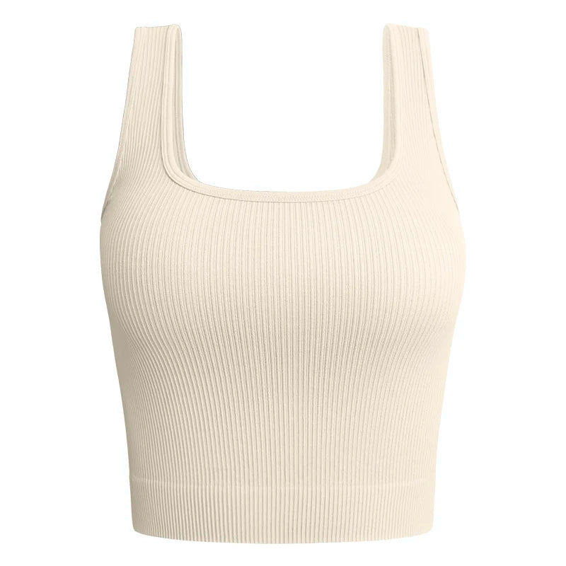 NL5536 Women Solid Square Neck Ribbed Tank Sleeveless Crop Tops