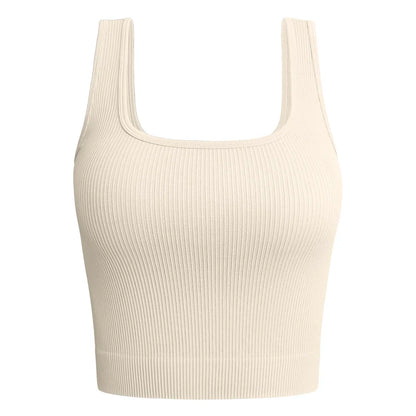 NL5536 Women Solid Square Neck Ribbed Tank Sleeveless Crop Tops