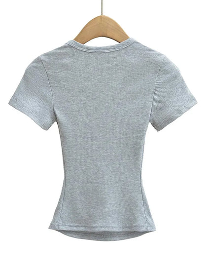 NP2253 Square Collar High Stretch Summer Crop Tops Women Short Sleeve