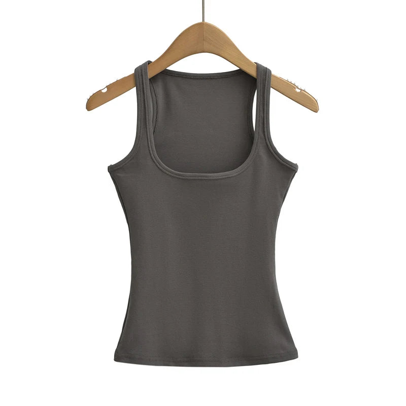 XM1635 Women Scuplted Square Neck Tank Top