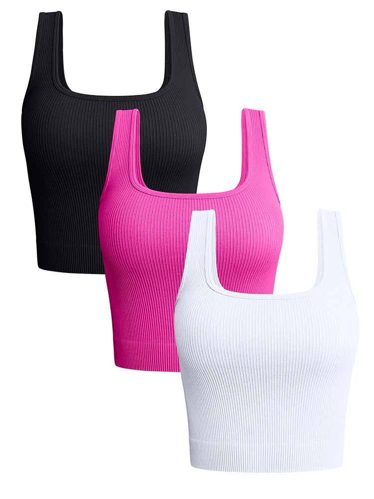 NL5536 Women Solid Square Neck Ribbed Tank Sleeveless Crop Tops