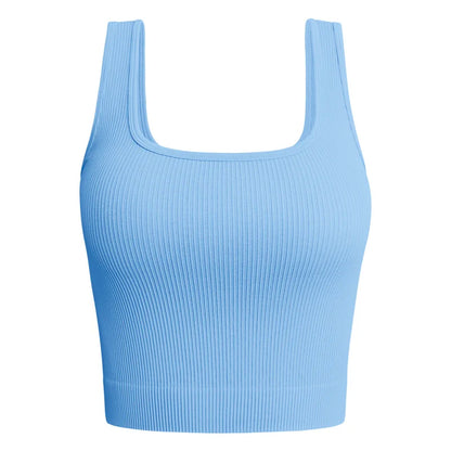 NL5536 Women Solid Square Neck Ribbed Tank Sleeveless Crop Tops
