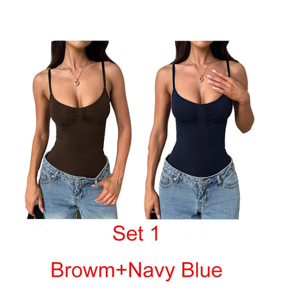 ML7789 Lady Slim Bodysuit Solid Color Top Summer Women's Clothing