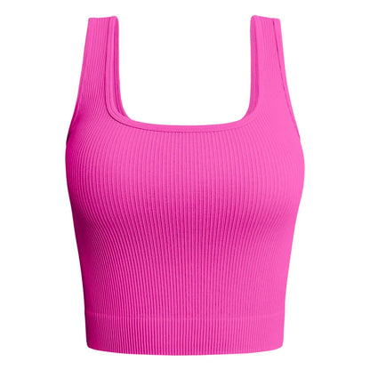 NL5536 Women Solid Square Neck Ribbed Tank Sleeveless Crop Tops