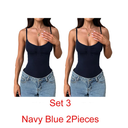ML7789 Lady Slim Bodysuit Solid Color Top Summer Women's Clothing