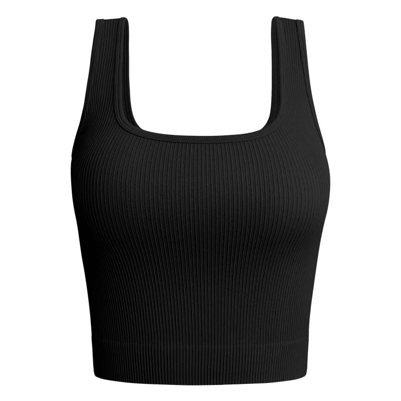 NL5536 Women Solid Square Neck Ribbed Tank Sleeveless Crop Tops