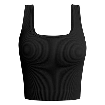 NL5536 Women Solid Square Neck Ribbed Tank Sleeveless Crop Tops