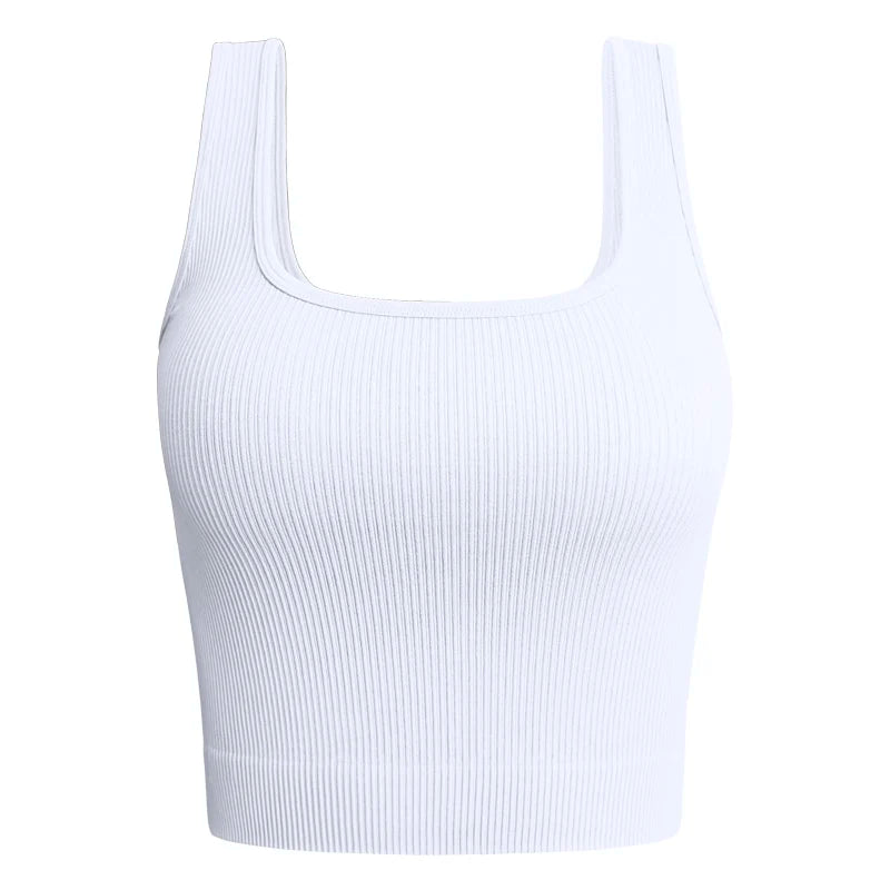 NL5536 Women Solid Square Neck Ribbed Tank Sleeveless Crop Tops