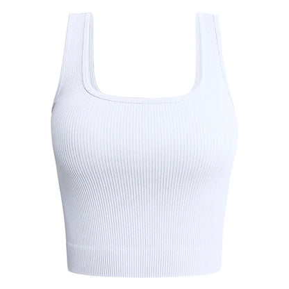 NL5536 Women Solid Square Neck Ribbed Tank Sleeveless Crop Tops