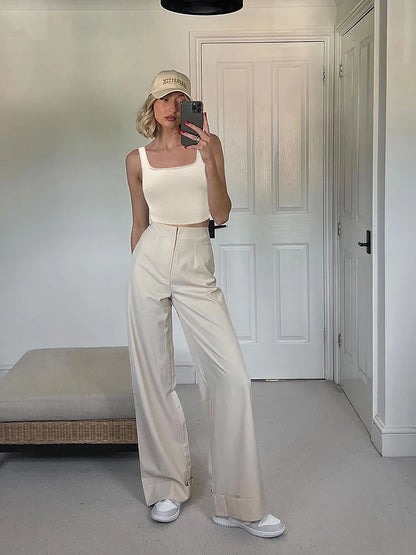 NL5536 Women Solid Square Neck Ribbed Tank Sleeveless Crop Tops