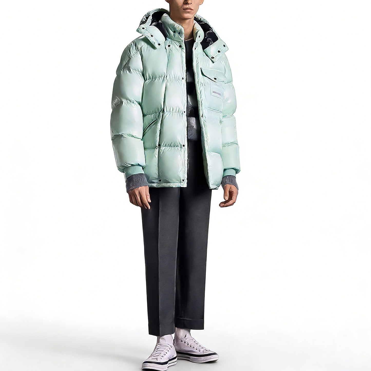 MONC Hiroshi Fujiwara Snow Mountain Joint Men's Black Hat Removable Down Jacket 1-8120