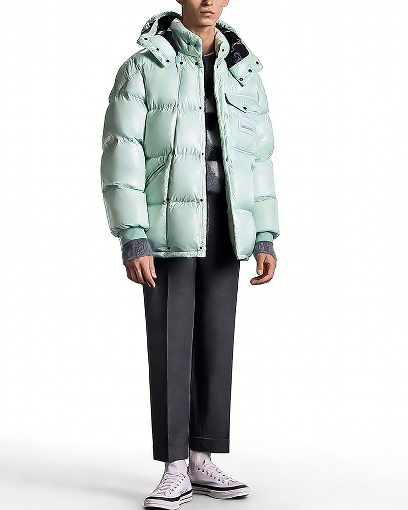 MONC Hiroshi Fujiwara Snow Mountain Joint Men's Mint Green Hat Removable Down Jacket 1-8120