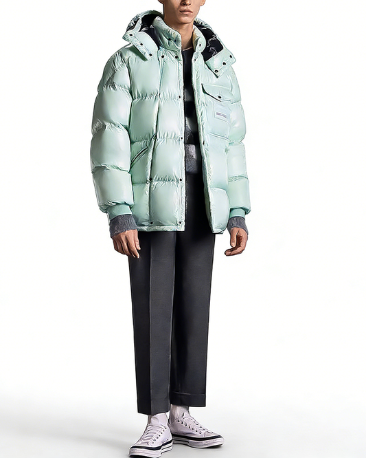 MONC Hiroshi Fujiwara Snow Mountain Joint Men's Mint Green Hat Removable Down Jacket 1-8120
