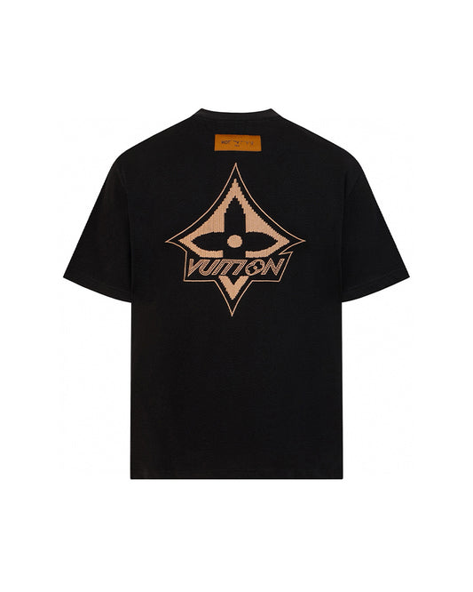 LVS Monogram Star Embroidered Black Tee 9008