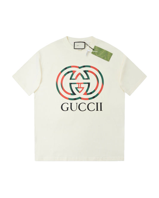 GUC Web Stripe Interlocking G Logo Soft Cream Tee G0023