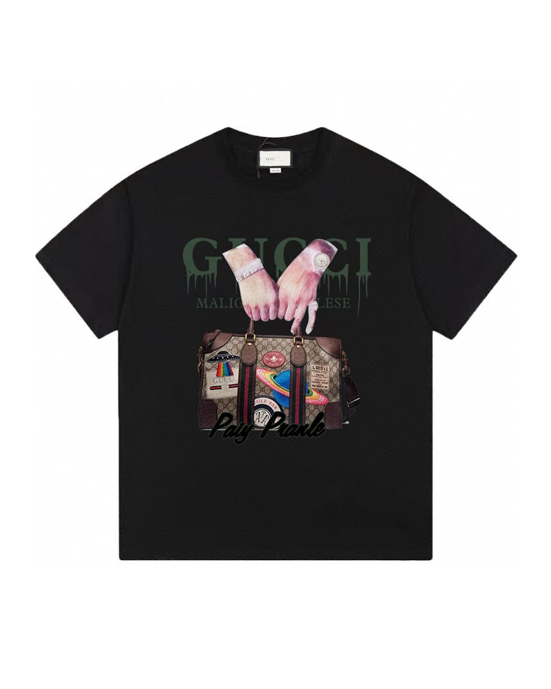 GUC Drip Logo Bag Graphic Black Tee G0030