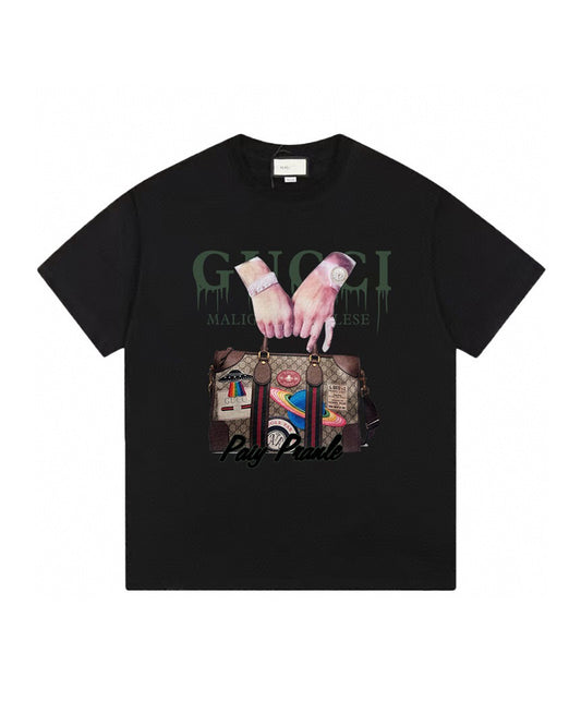 GUC Drip Logo Bag Graphic Black Tee G0030