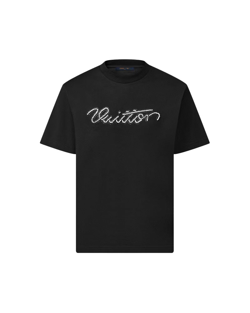 LVS Rhinestone Script Logo Black Tee 8909