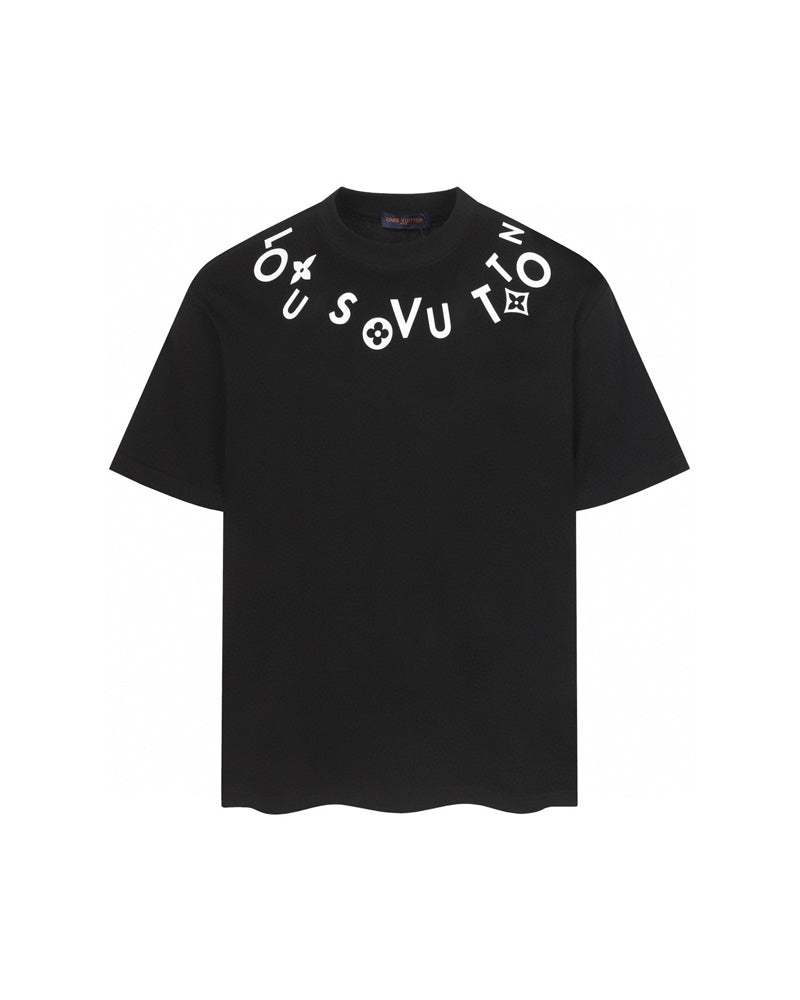 LVS Curved Collar Monogram Letter White Tee 8903
