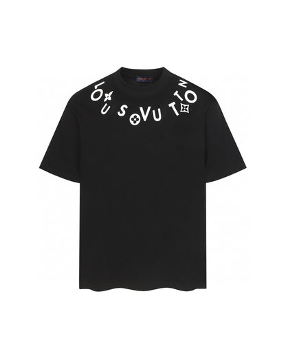 LVS Curved Collar Monogram Letter White Tee 8903