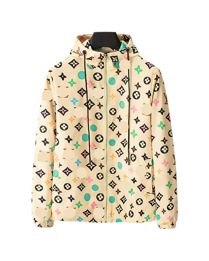 LVS Men's Colorful Monogram Print Hooded Jacket 66115