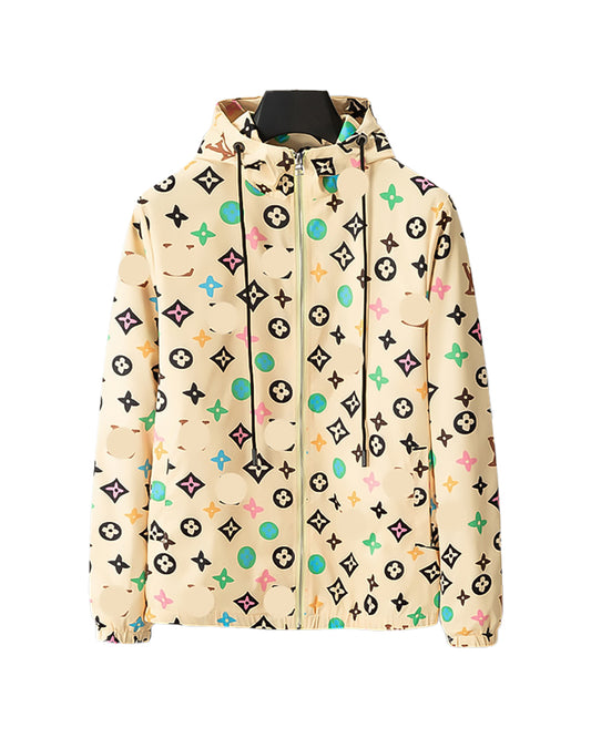 LVS Men's Colorful Monogram Print Hooded Jacket 66115