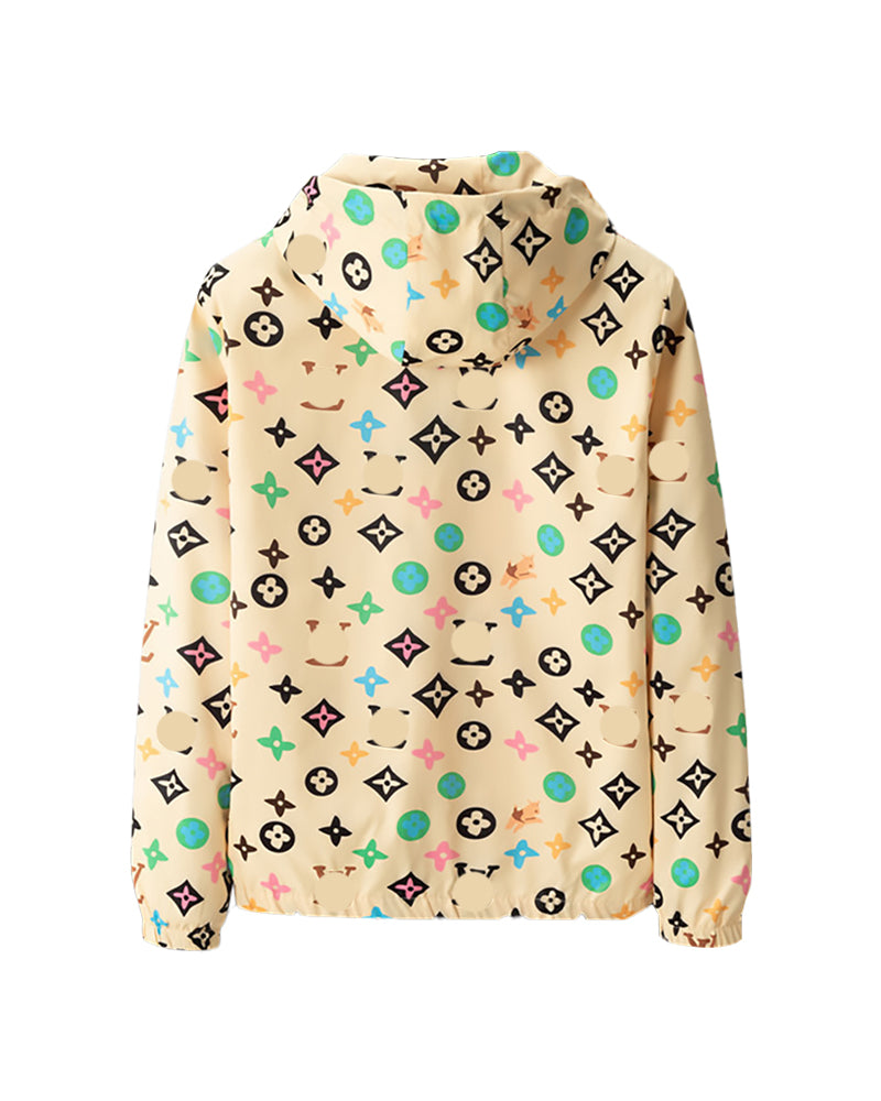 LVS Men's Colorful Monogram Print Hooded Jacket 66115