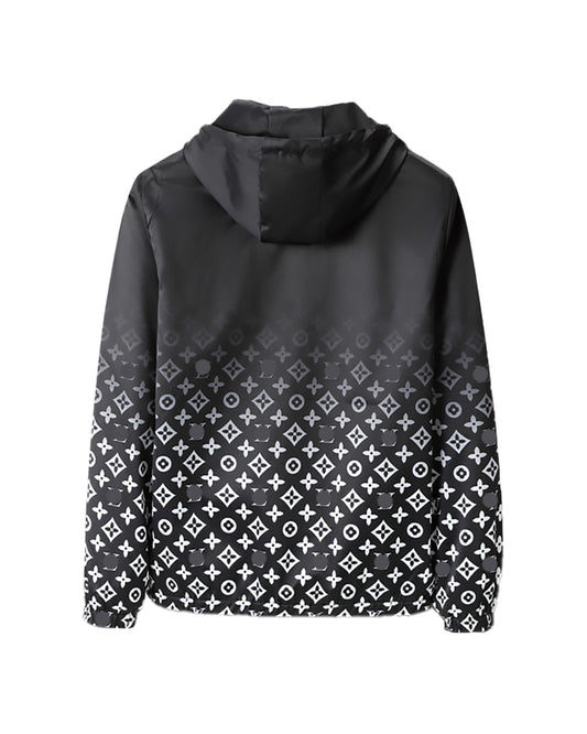 LVS Men's Black Gradient Monogram Print Hooded Jacket 66108