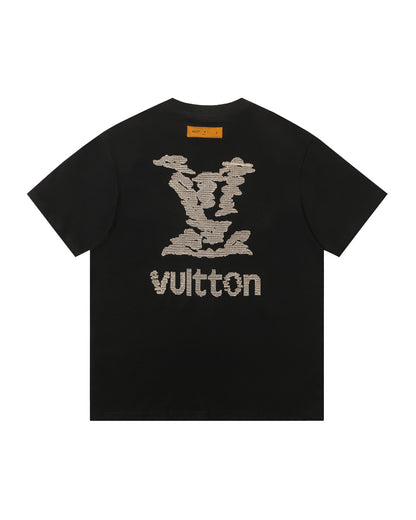 LVS Cloud-Pattern LVS Monogram Black Tee 2660