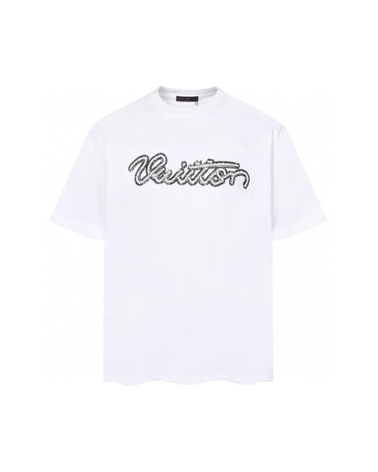 LVS Rhinestone Script Logo Black Tee 8909