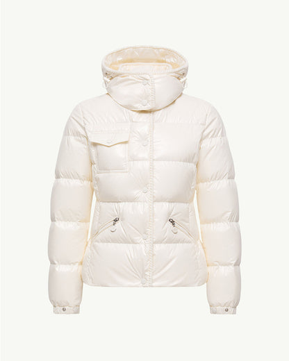 MONC Glareins Hooded Short Down Jacket White 609