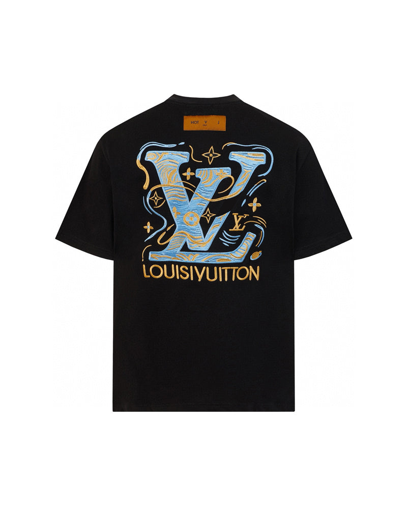 LVS Embroidered Monogram Black Short-Sleeve Tee 9001