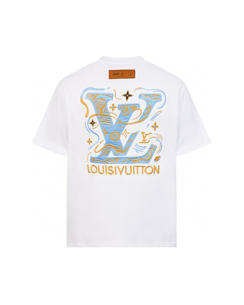 LVS Embroidered Monogram White Short-Sleeve Tee 9001