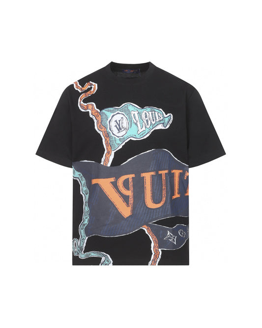 LVS Artwork Print Short-Sleeve Black Tee 8940