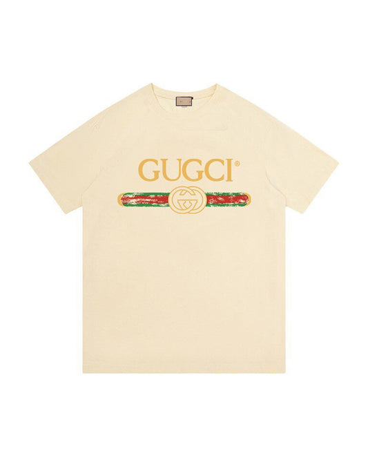 GUC Classic Logo & Web Stripe Beige Tee G043