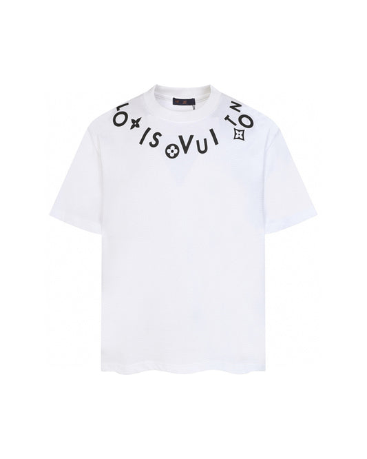LVS Curved Collar Monogram Letter Black Tee 8903