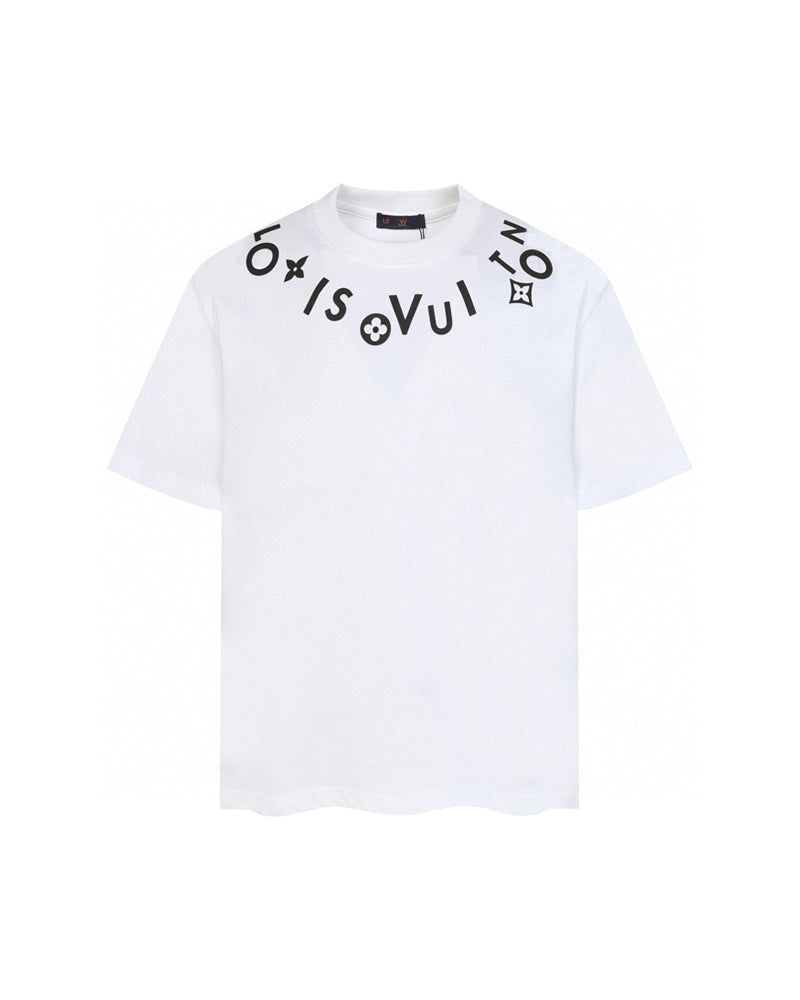 LVS Curved Collar Monogram Letter White Tee 8903