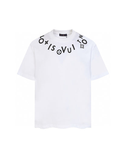 LVS Curved Collar Monogram Letter White Tee 8903
