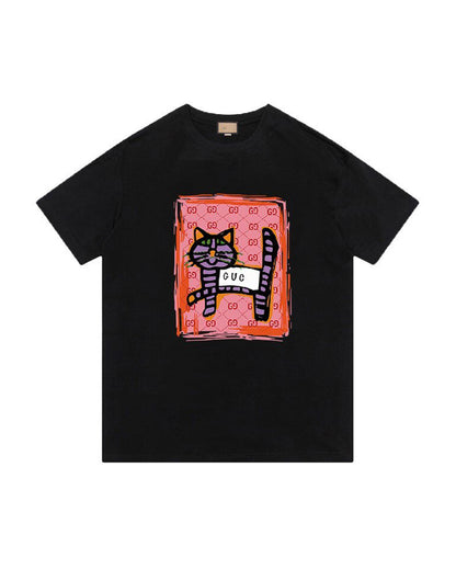 GUC Quirky Cat Graphic Black Tee G053