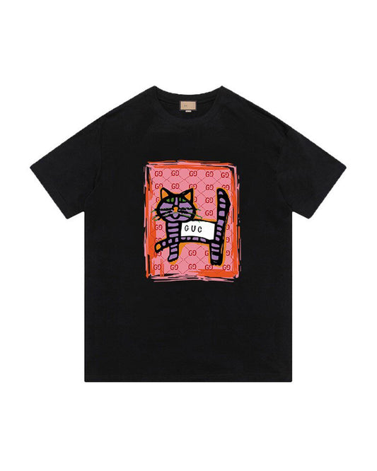 GUC Quirky Cat Graphic Black Tee G053