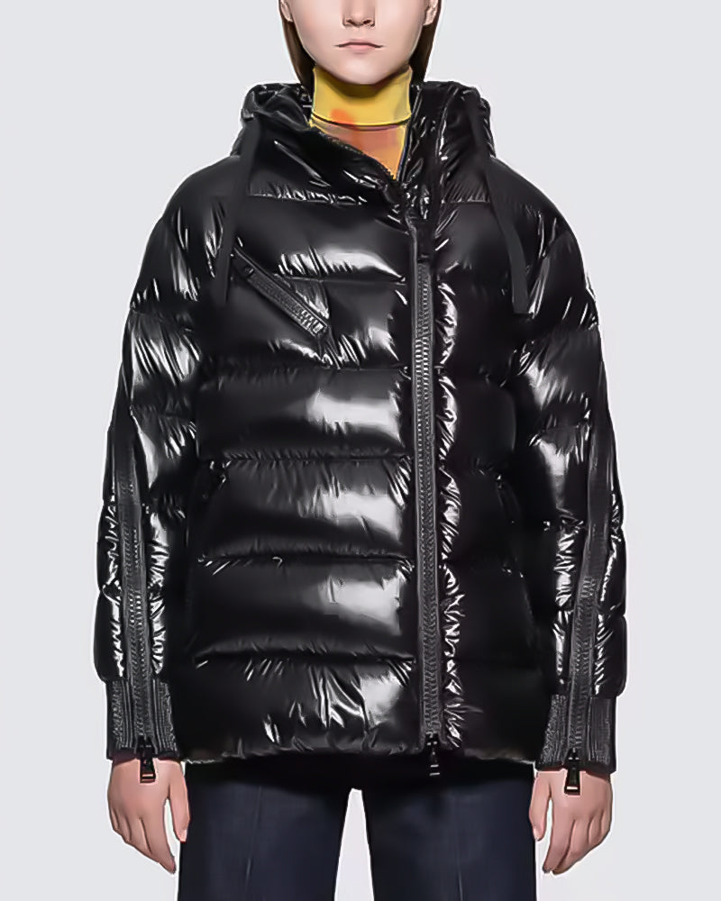 MONC Liriope White Slant Zipper Hooded Women's Down Jacket 2-8114