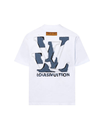 LVS Denim Patchwork LVS Logo White T-Shirt 8936
