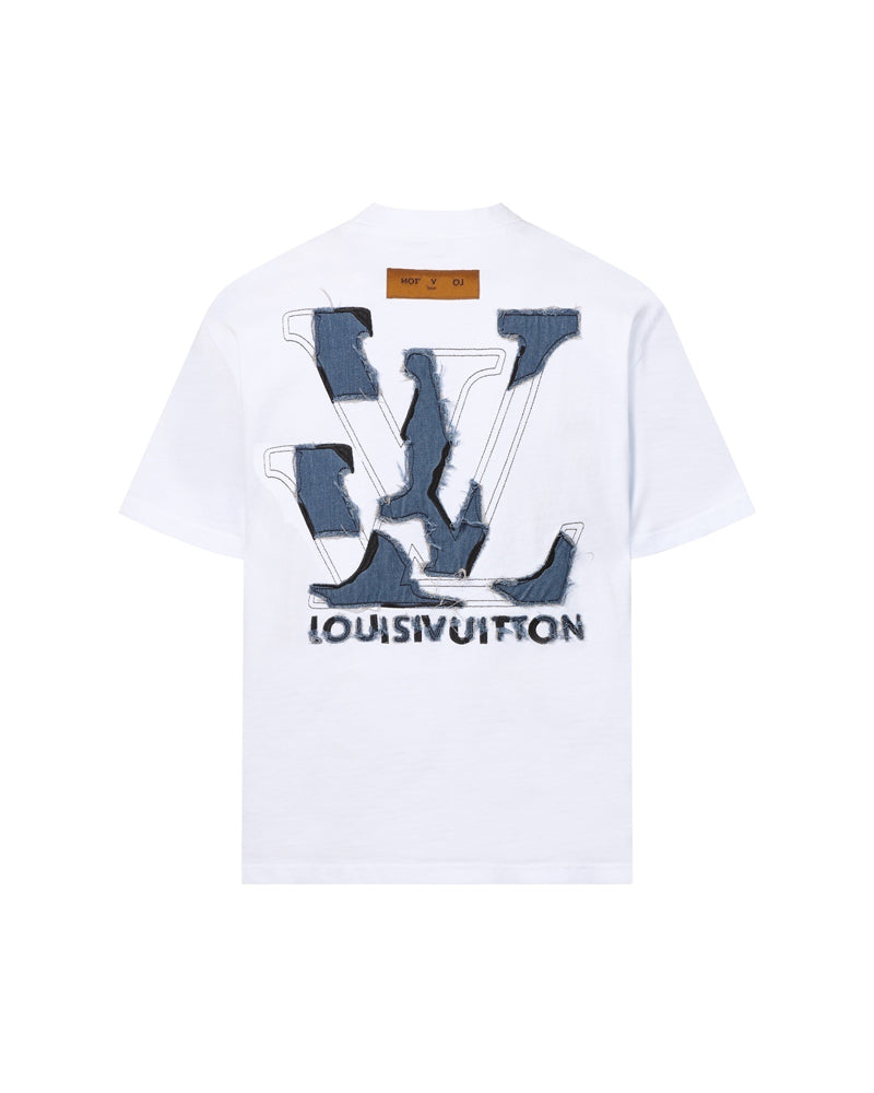 LVS Denim Patchwork LVS Logo Black T-Shirt 8936