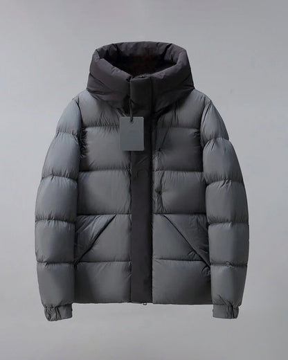 MONC Madeira Gray Hooded Men's Short Down Jacket 7-7006