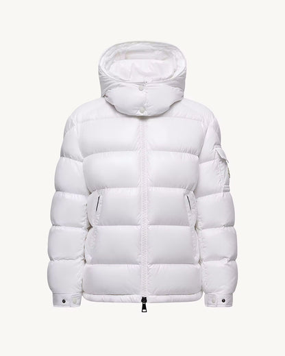 MONC Maire White Hooded Women's Short Down Jacket
