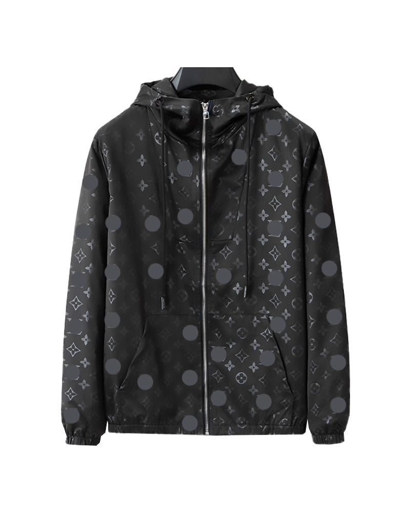 LVS Monogram Jacquard Hooded Black Jacket 66070