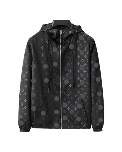LVS Monogram Jacquard Hooded Black Jacket 66070
