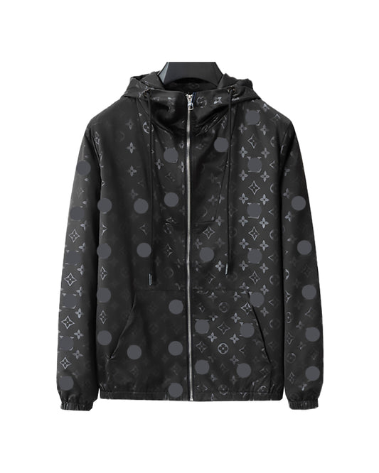 LVS Monogram Jacquard Hooded Black Jacket 66070