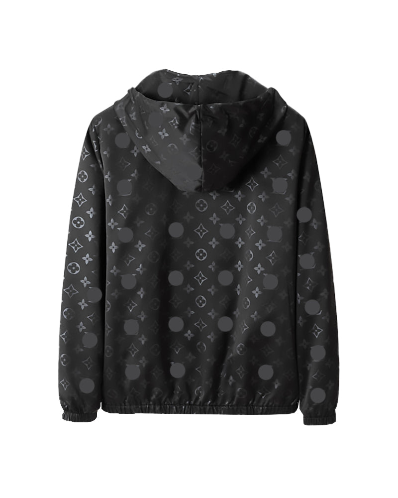 LVS Monogram Jacquard Hooded Black Jacket 66070