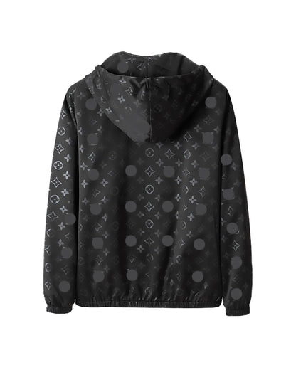 LVS Monogram Jacquard Hooded Black Jacket 66070